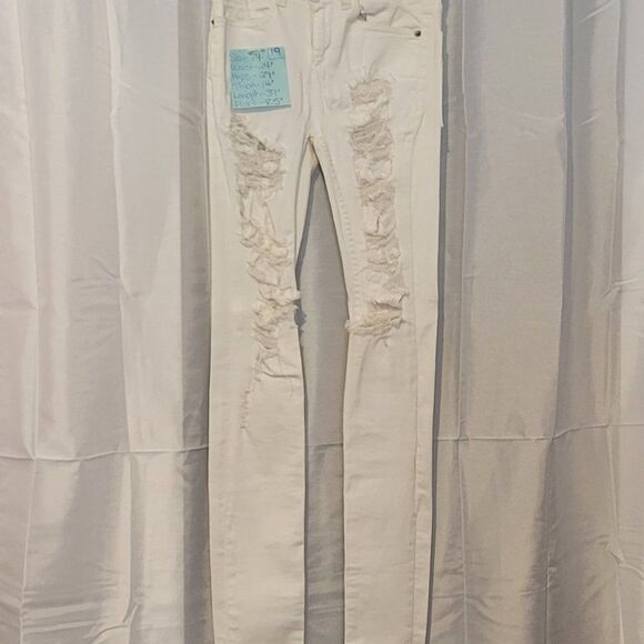 * * ALICE + OLIVIA DISTRESSED WHITE STRETCHY JEANS - Picture 1 of 8